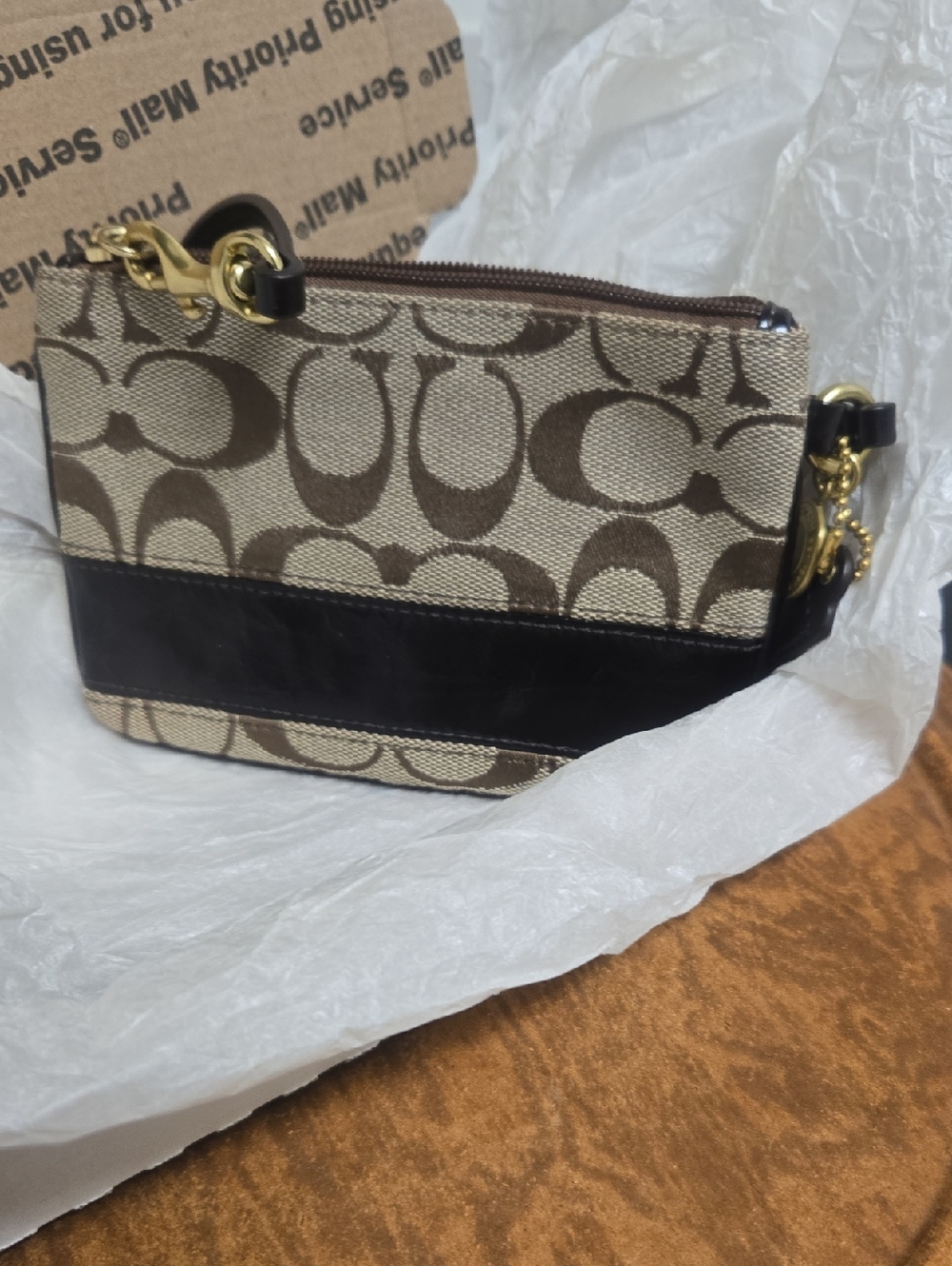 Coach Signature Canvas Wristlet in Brown/Tan - Picture 3 of 7